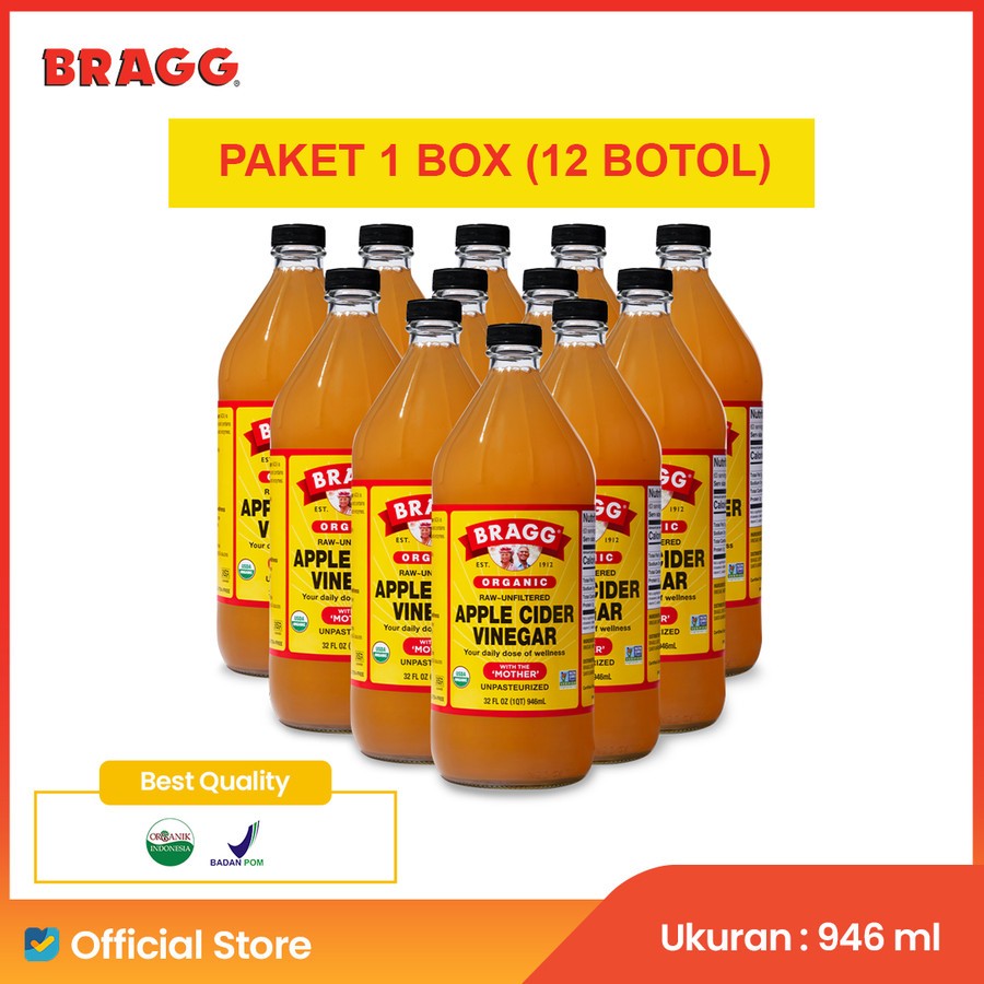 

Paket 12 Botol Bragg Organic Raw Unfiltered Apple Cider Vinegar 946 ml