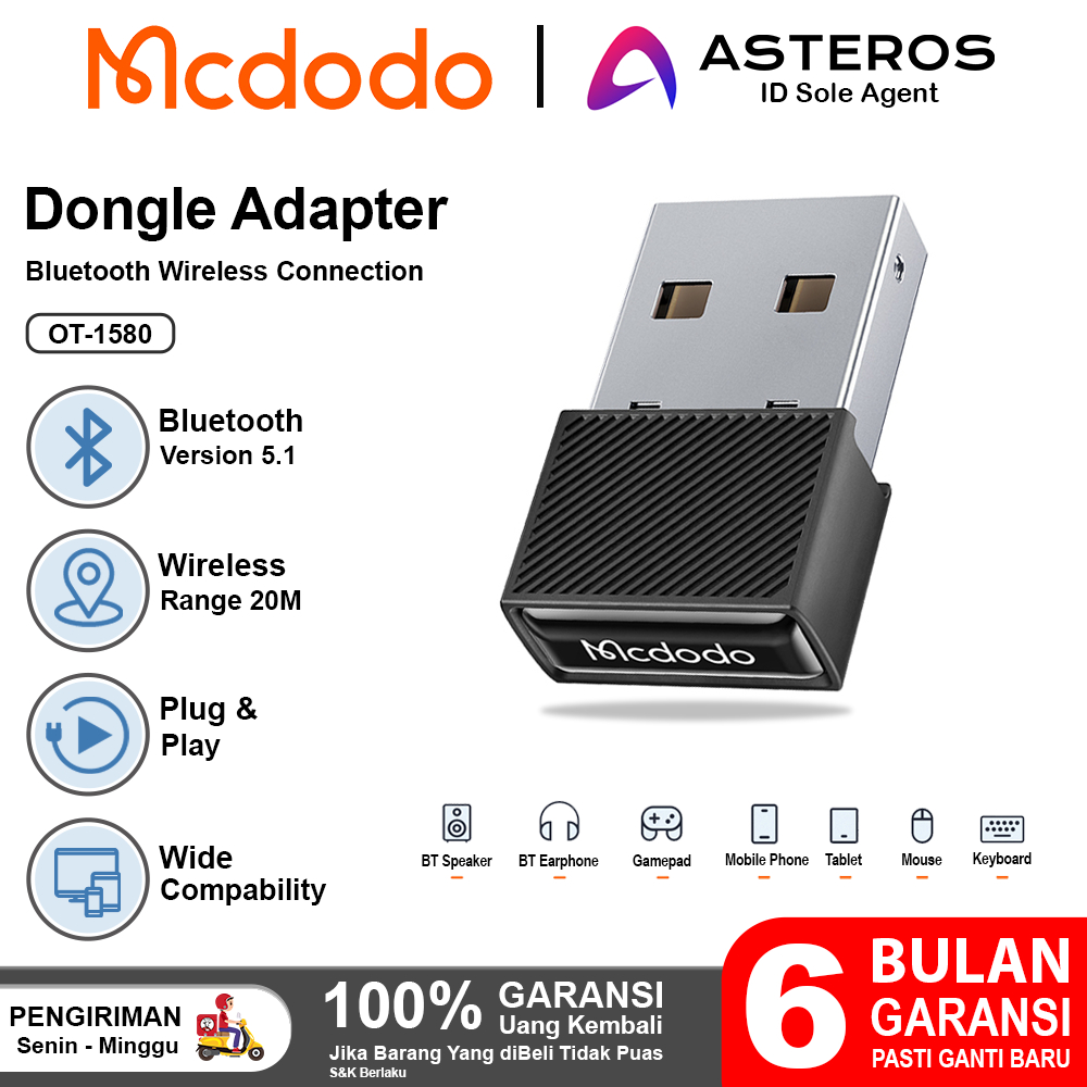 MCDODO USB Bluetooth Dongle 5.1 Dongle For PC Keyboard Mouse OT-1580