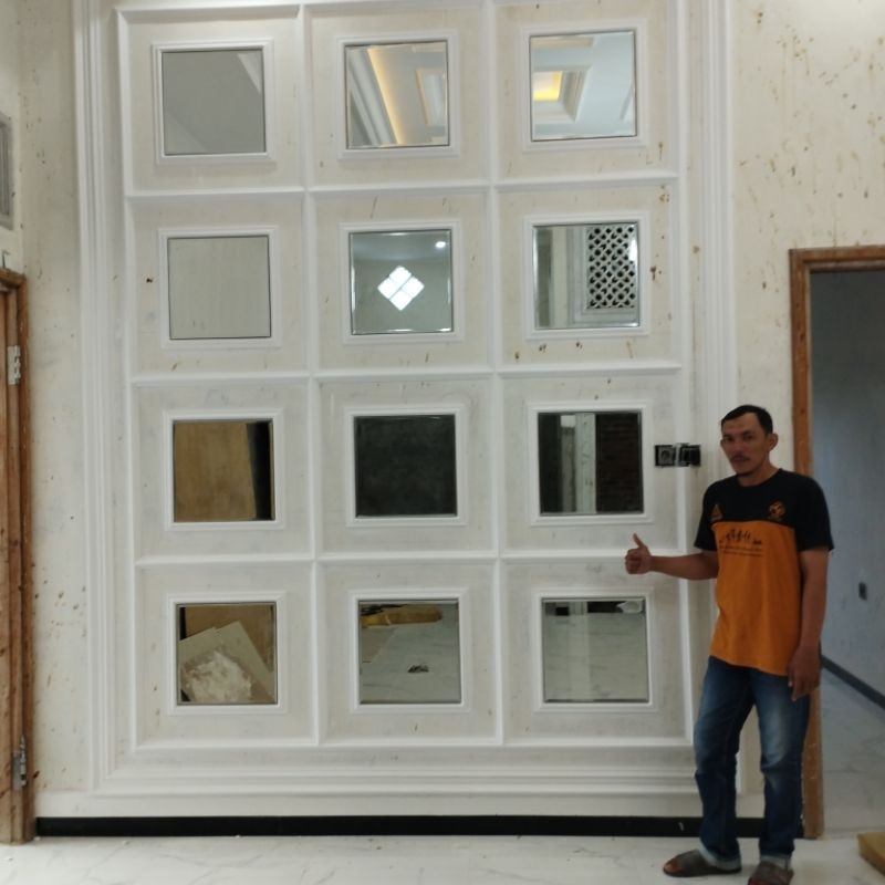 Kaca cermin bevel moulding dinding kotak 30×30cm