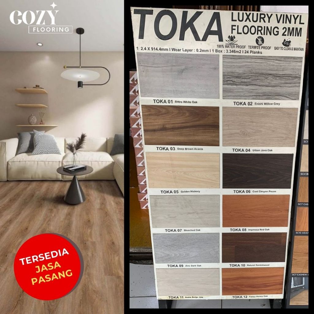 vinyl toka tebal 2mm motif kayu I vinyl anti rayap serat kayu