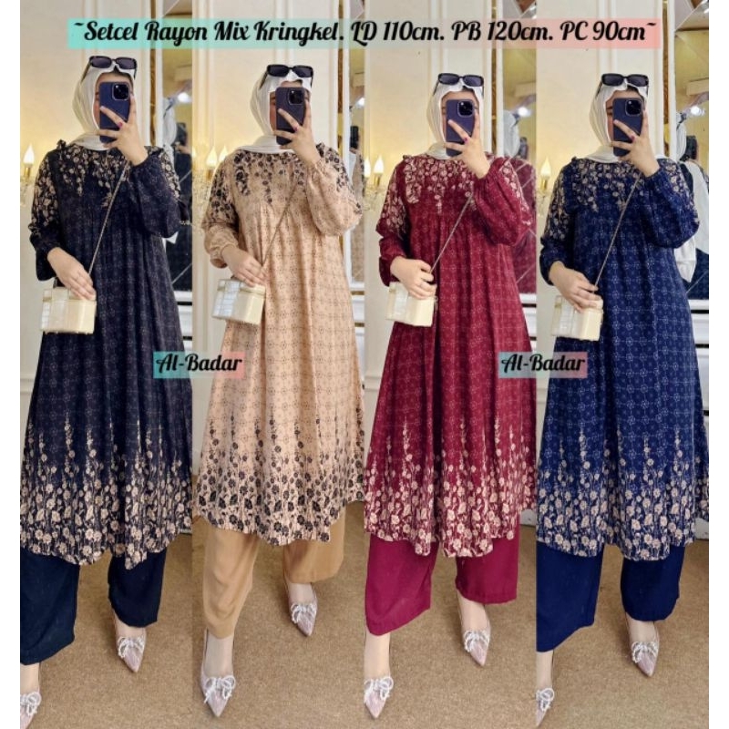 SETELAN DEWASA/SETELAN CELANA /SETELAN CELANA MOTIF/SETELAN CELANA BAHAN RAYON MIX KERINKL/MIX HIJAB