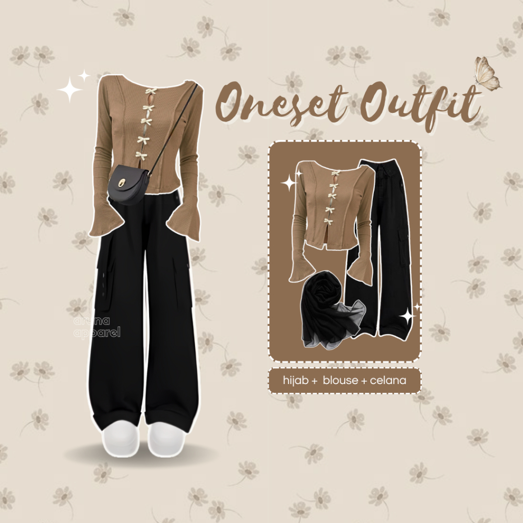 OOTD Wanita 3in1 Outfit Remaja Hijab Casual ala Pinterest OOTD Perempuan Kece Korean Set AA288