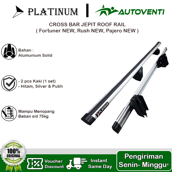 CROSS BAR RUSH 2018 - 2020 KAKI JEPIT ROOF RAIL RUSH 2018 SILVER