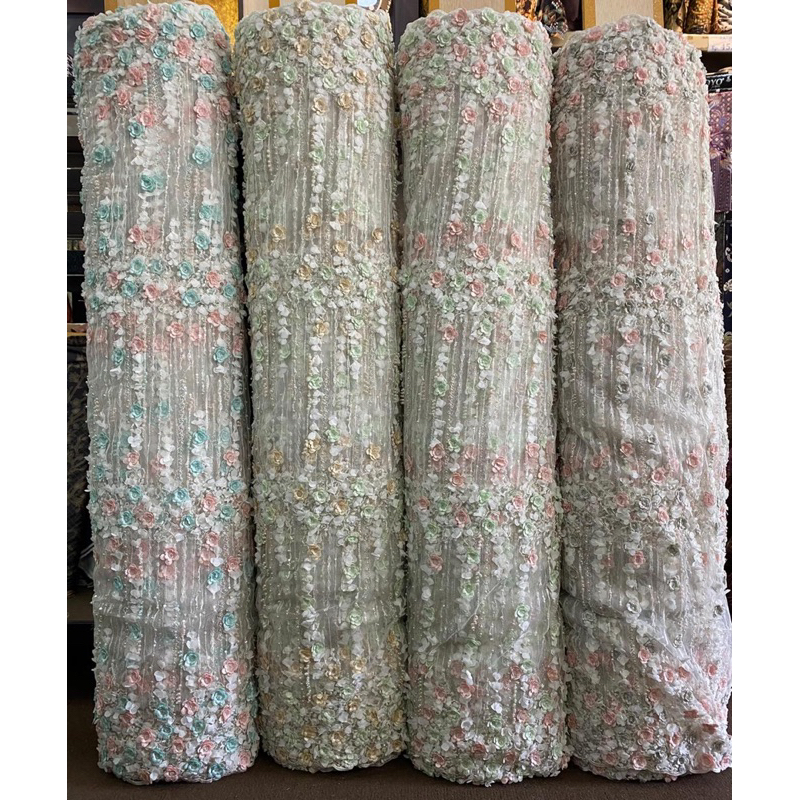 TULLE DELLA ACCESORIESBAHAN KAIN TULLE BORDIR / BRUKAT BORDIR/ TULLE APLIKASI / TULLE 3D