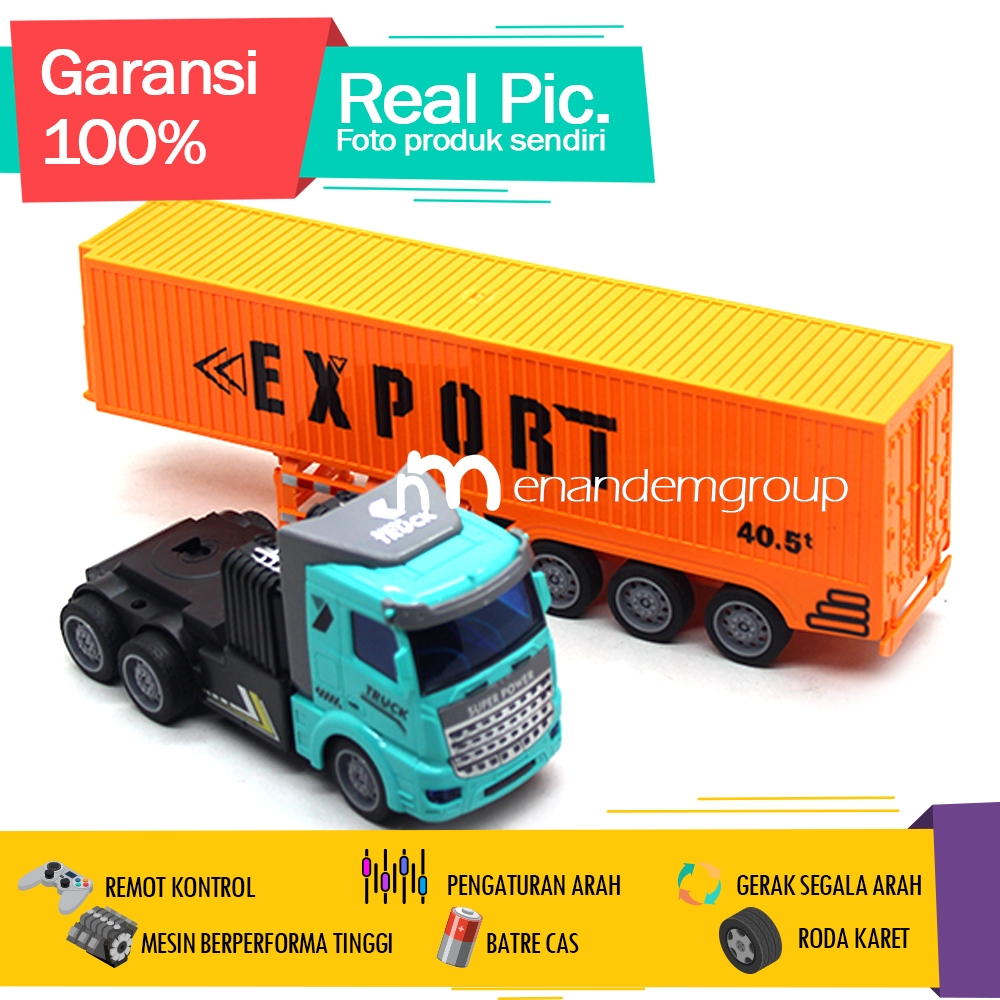 Mainan Mobil Remot Kontrol RC Truk Kontainer Gandeng Trailer Cargo Batre Cas