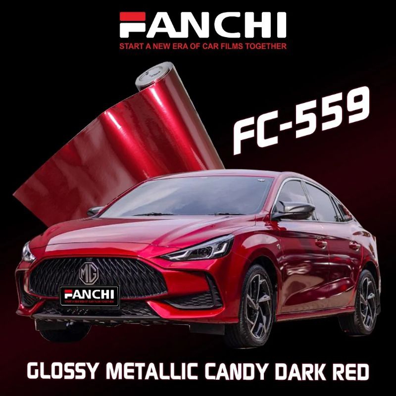 Stiker Skotlet Metalik Candy Merah Tua Glossy Lebar 150 cm untuk Wrapping Mobil