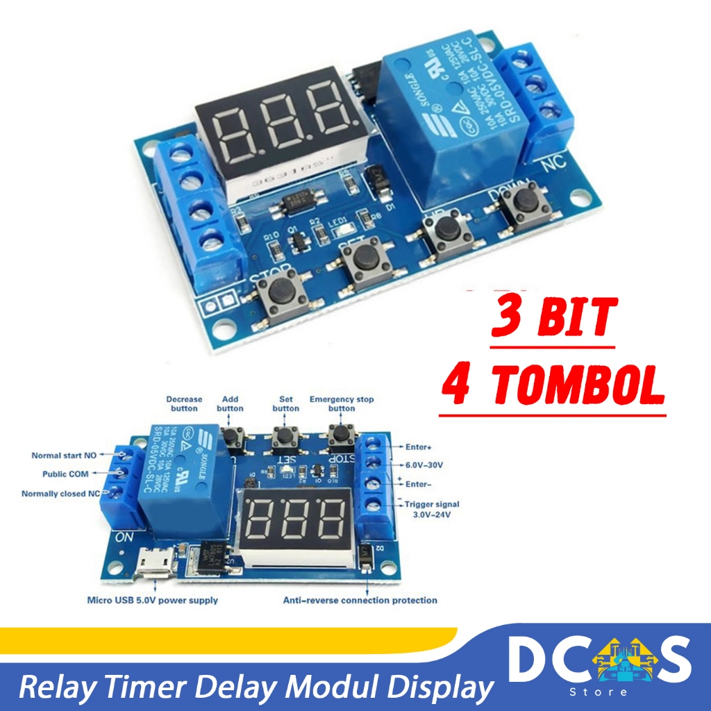 Relay Timer Delay Modul Display 4 Tombol Digital DC Time Module Switch
