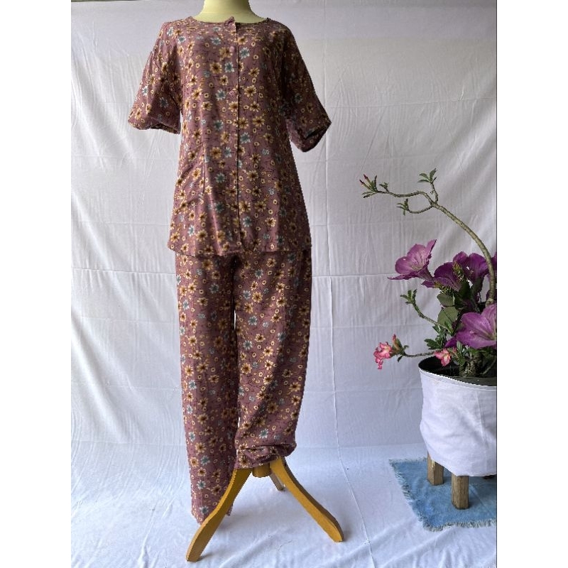 baju tidur celana panjang rose brown