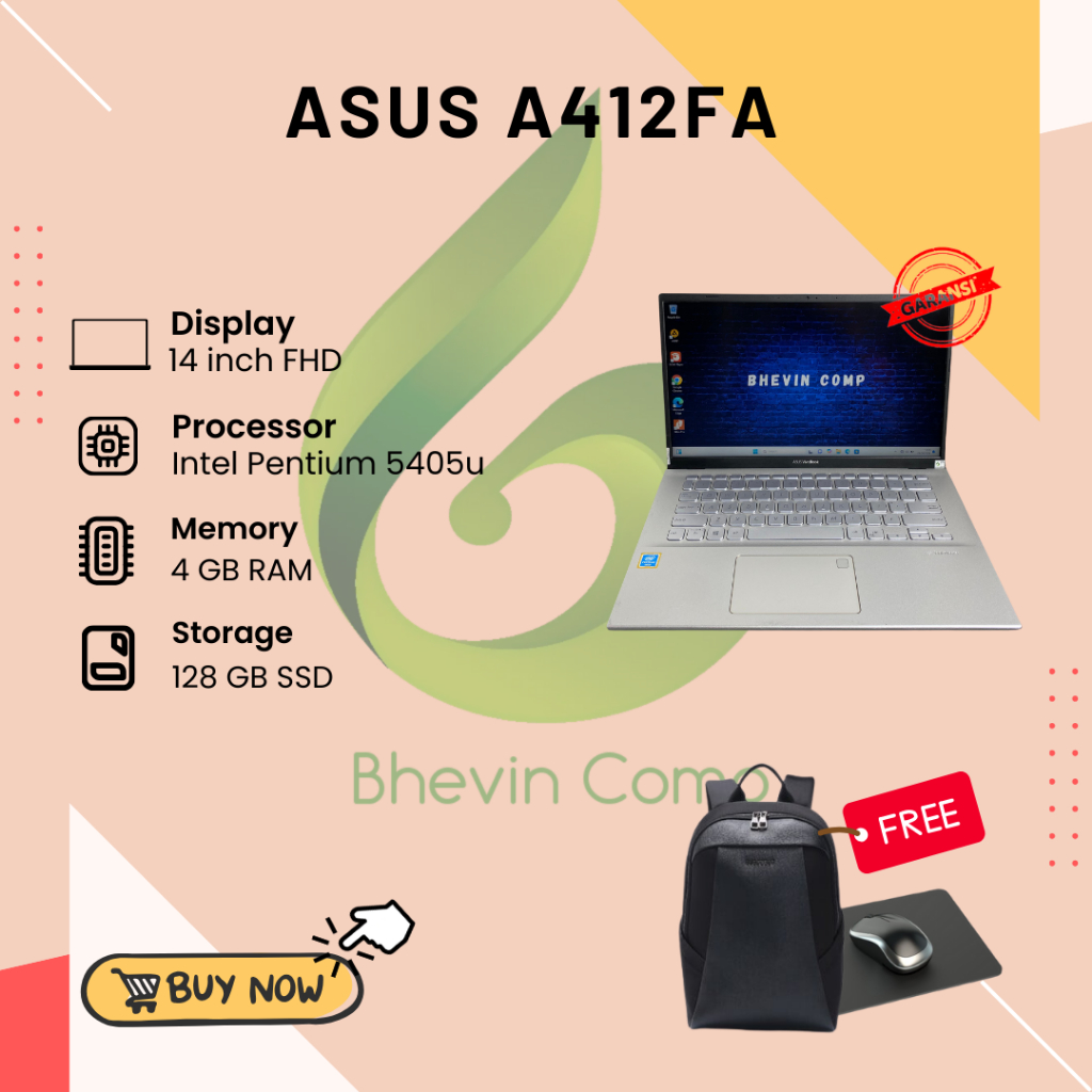 ASUS A412FA INTEL PENTIUM 5405U RAM 4GB SSD 128GB