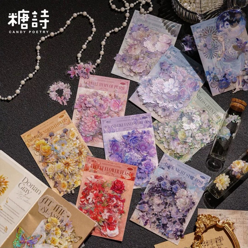 

40 Pcs Stiker Bunga Fantasy Atlas Series DIY Craft Kraft Deco Sticker