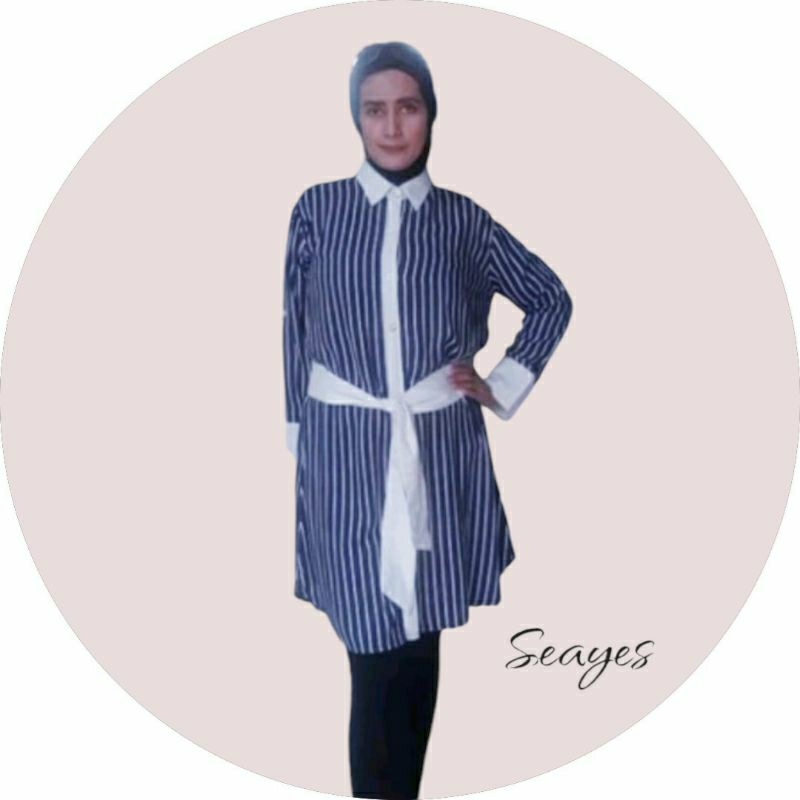 Seayes Kemeja Panjang Wanita Tunik Bergaris