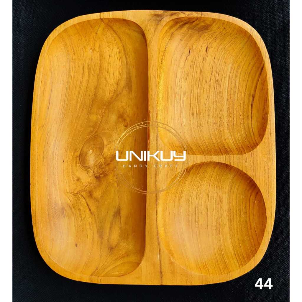 Piring kayu jati / piring kayu sekat 3 / piring makan sekat 3