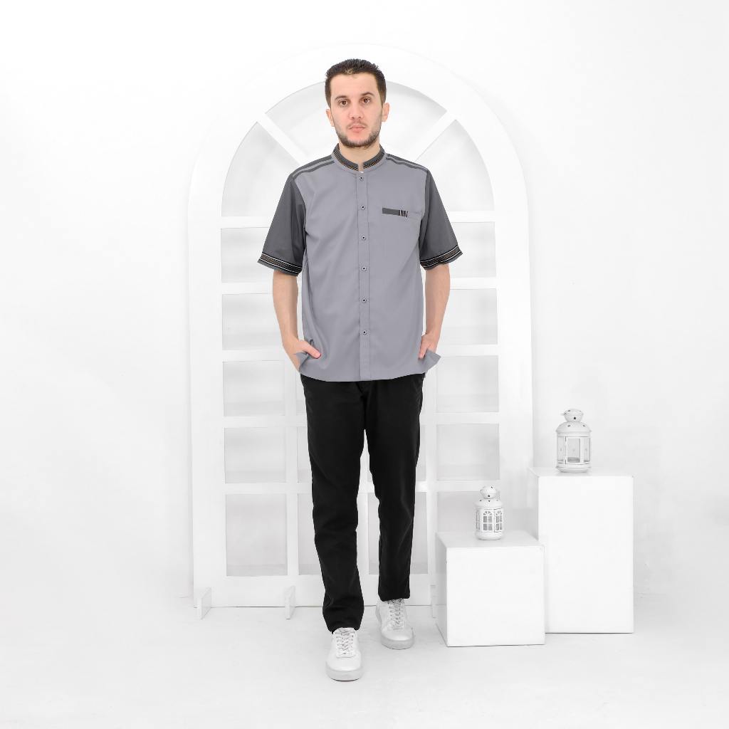 Baju koko pria dewasa lengan pendek warna silver
