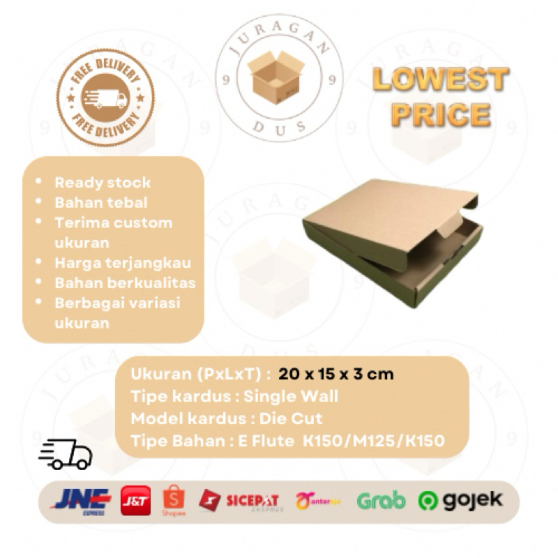 

Kardus Uk 20 x 15 x 3 CM Die Cut