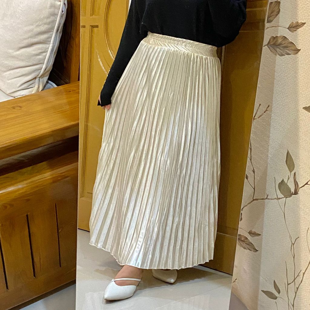 Rok plisket bludru - Rok bludru velvet - Rok import bangkok - Rok plisket premium muslim wanita