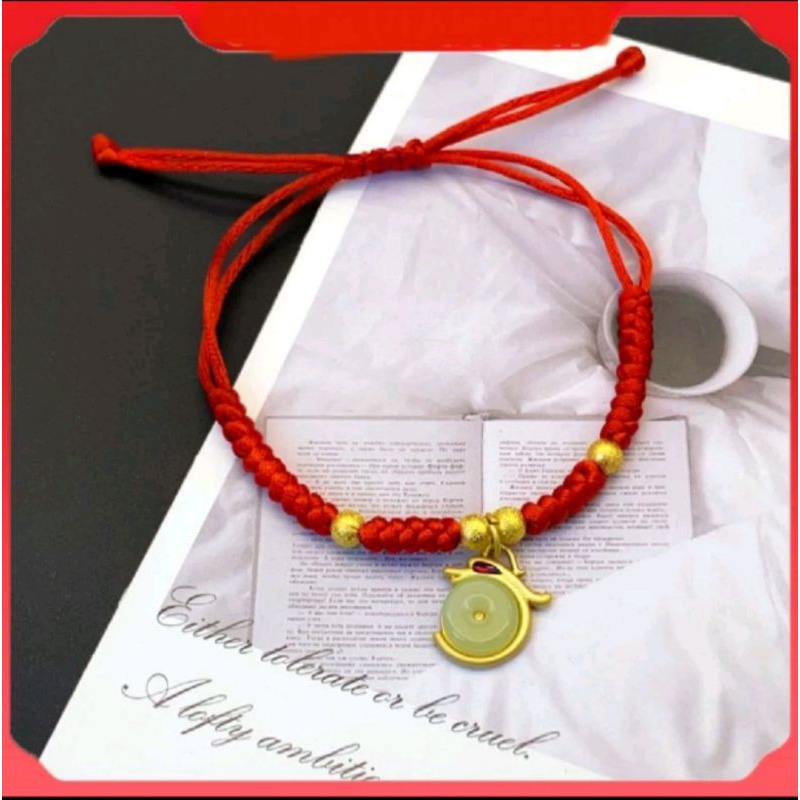 GELANG TALI MERAH NAGA GIOK HIJAU ANTIK TALI MERAH KEBERUNTUNGAN