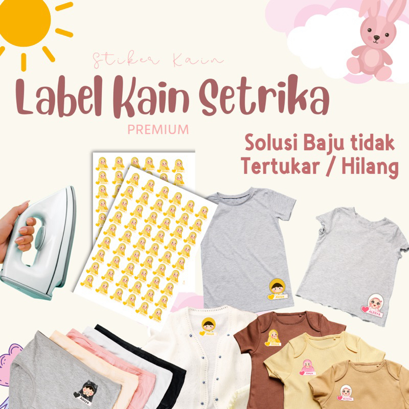 

STIKER KAIN SETRIKA LABEL NAMA BAJU KAOS STICKER SABLON COSTUM PENANDA WATERPROOF ANTI LUNTUR DTF