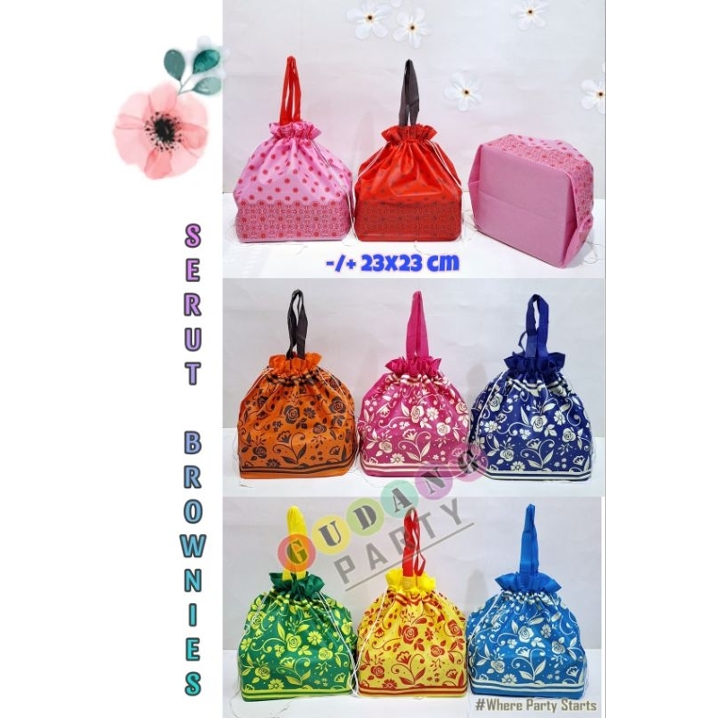 

Spunbond Serut Brownies/Tas Kotak/Spunbond Kotak/Tas Bingkisan/Goody Bag/Kantong Serut/Serut Motif