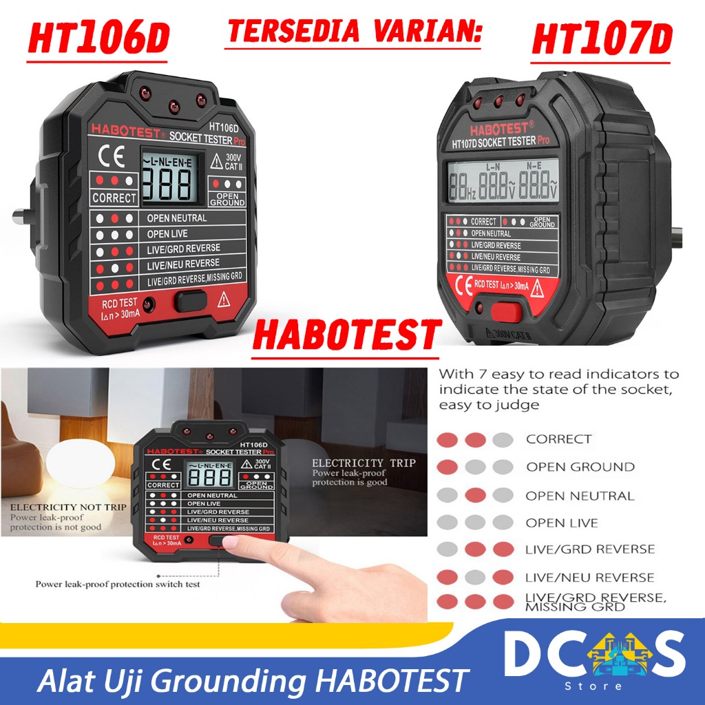 Alat Uji Grounding HABOTEST Stop Kontak Voltage Tester HT106D / HT107D