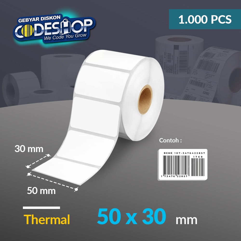 

Codeshop Label Thermal 50x30 / 50 x 30 mm / 50x30mm 1 Line Stiker Printer Barcode Isi 1000 Pcs