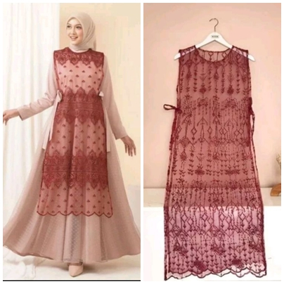 Vest Rompi Tile Mutiara Luaran Gamis Tanpa Lengan Cardigan Brukat Kekinian Outerwear Kardigan Muslim