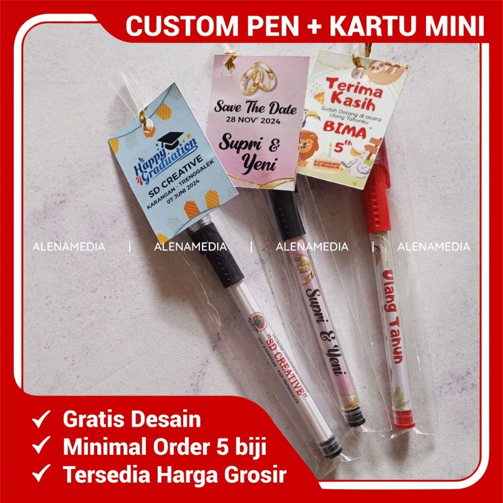 

Paket Pulpen + Kartu Ucapan | Souvenir Ekonomis | Free Desain | Pulpen Custom Gratis Desain | Bolpoin Custom Logo Tulisan | Cetak Ballpoint |