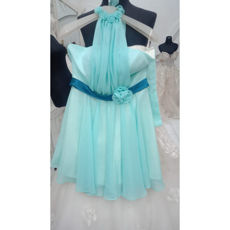 gaun pendek biru muda pesta party promnight
