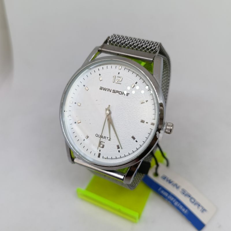Jam Tangan Awin Sport Cewek Cowok Rantai Pasir Stainless Stell