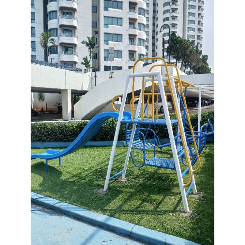 Mainan 4 set Ayunan berhadapan+ayunan rantai+Jungkat-jungkit+prosotan menggunakan pipa Galvanis