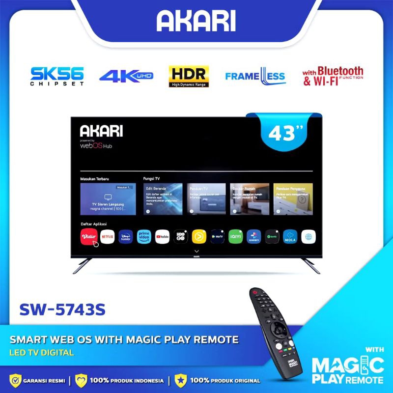Android TV LED AKARI 43"inch Frameless WEBOS 4K UHD SW-5743S
