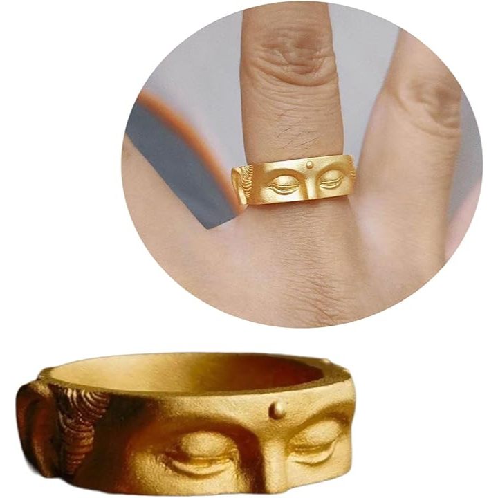 Cincin Wajah Buddha - Buddha Half Face Shape Opening Ring Adjustable for Women Men Vintage Punk / Ci