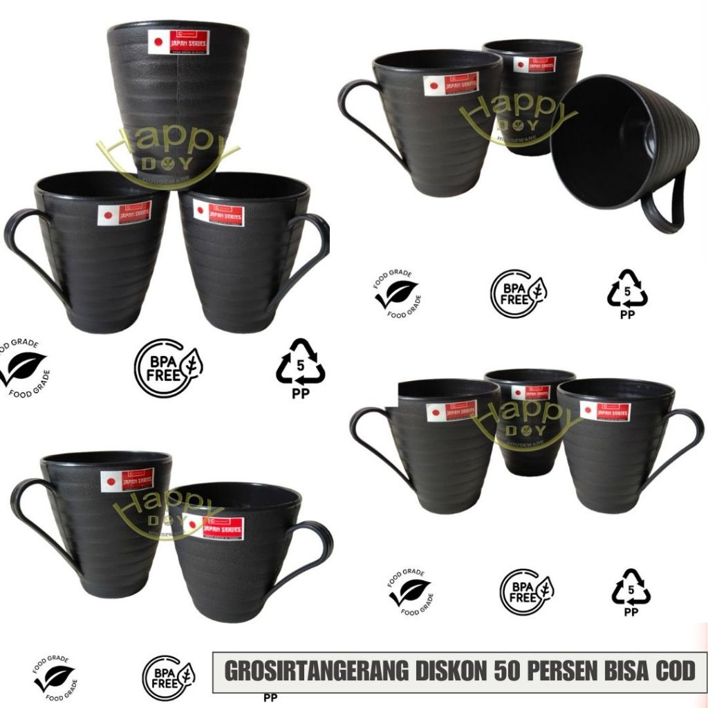 12 pcs Cangkir Lusinan Gelas Cangkir Kopi Jadul Kecil Hitam set 12 pcs Cangkir Teh Plastik Ulir Doft