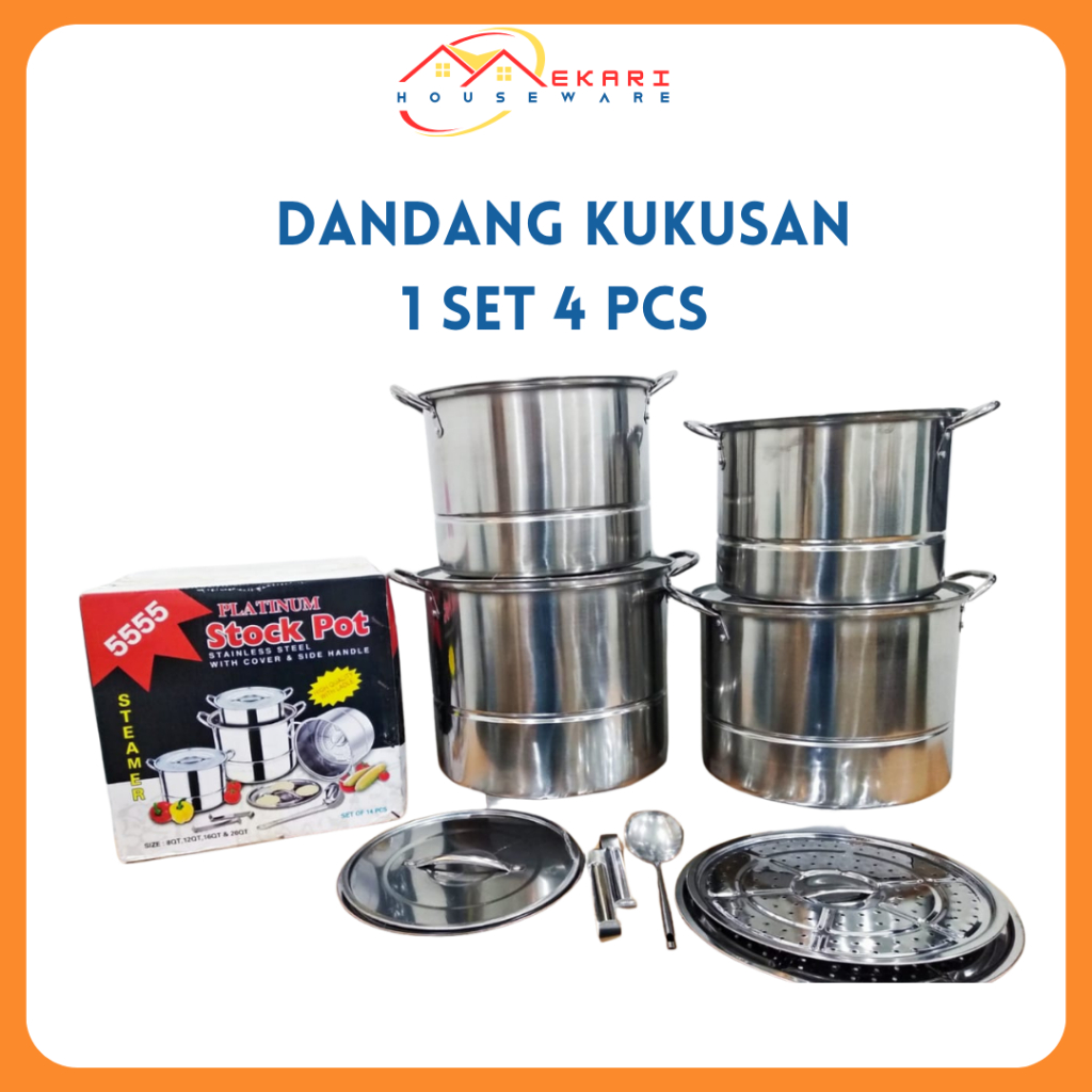 Panci Dandang Kukusan Stainless Steel 4 Set / Dandang Nasi / Panci Kukusan