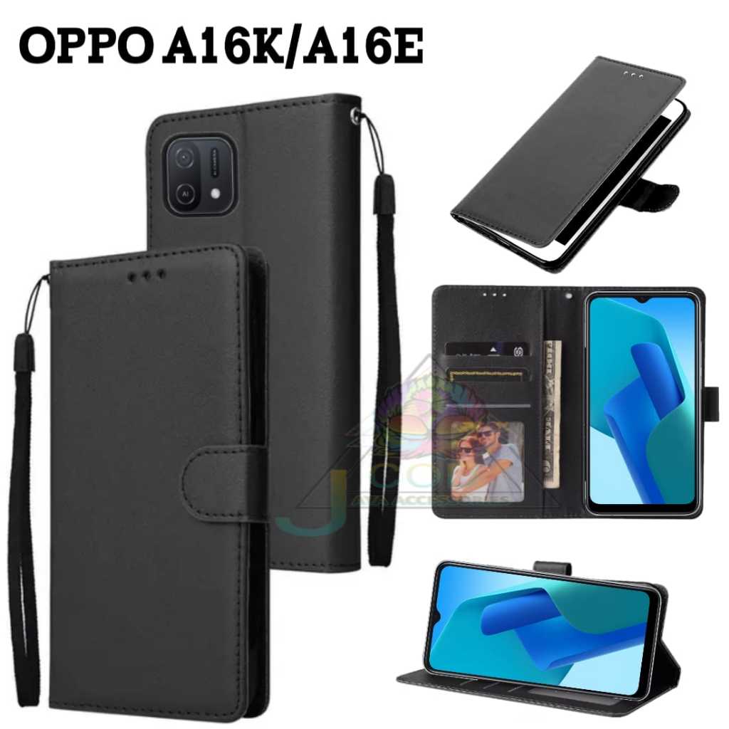 Case Dompet Lipat Polos Walet Leather Tipe OPPO A16K/A16E Flip Dompet magnet penutup case dompet
