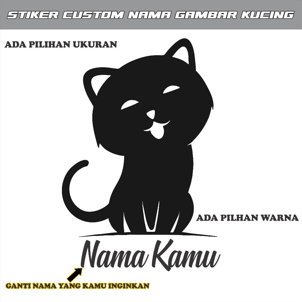 Stiker Nama Custom Kucing Lucu Stiker kucing Stiker Cutting