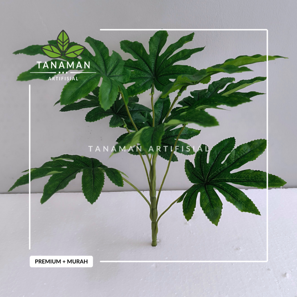 Tanaman Hias Artifisial Pohon Daun Singkong Bahan Plastik + Latex Premium + 9 Cabang Daun