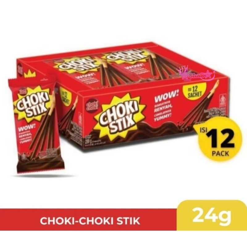 

Choki Stix 1 box isi 12 sachet @ 24 Gr | biskuit berlapis cokelat | biskuit stik berlapis cokelat