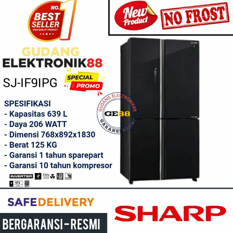 Kulkas Sharp 4 Pintu SJ-IF91PG-BK Kulkas Murah Promo Gratis Ongkir Khusus Kulkas Syde By Side