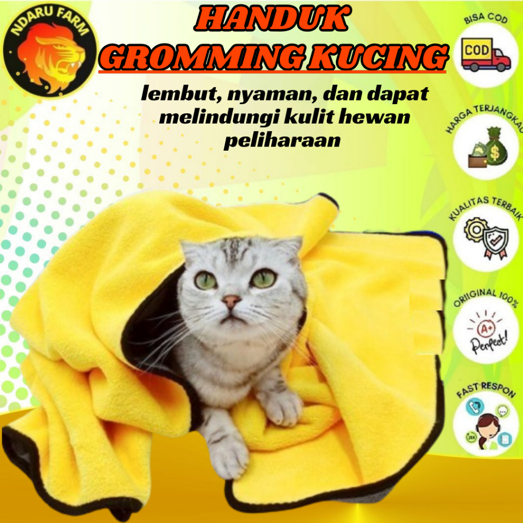 Handuk Grooming 2 lapis Kuning Abu Kucing Anjing Daya Serap Tinggi dan Lembut bahan Microfiber Cepat