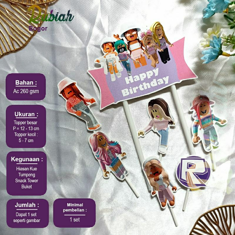 Cake Topper Karakter Roblox Girl Happy Birthday 1 set / Hiasan Kue Tusukan Kue Tart Ulang Tahun Anak