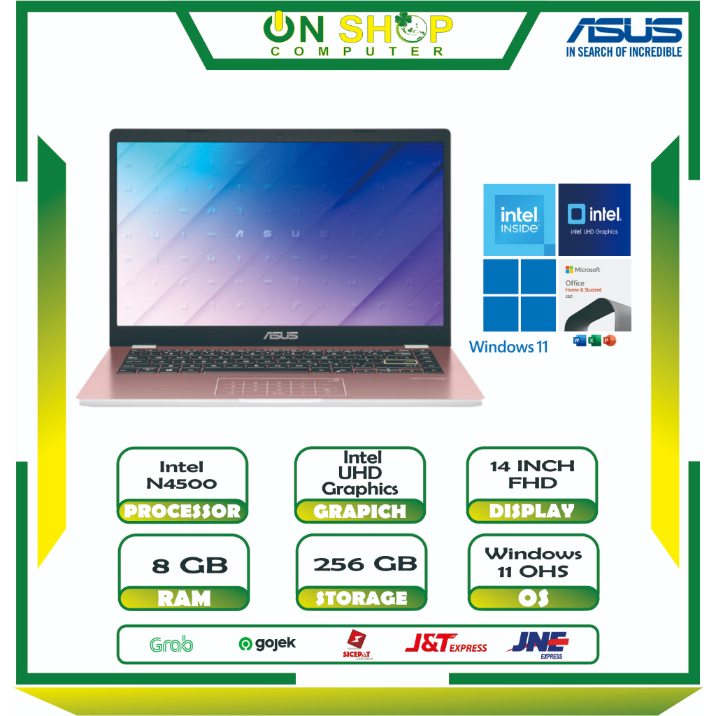 ASUS Vivobook Go 14 E410KA Intel N4500 RAM 8GB SSD 256GB Windows 11 OHS Rose Pink