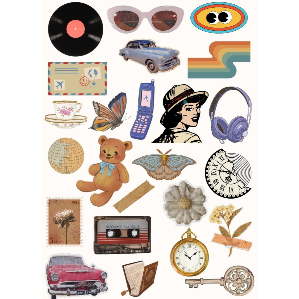 

Sticker Vintage Vibes - Retro Aesthetic for Journals, Laptops & Crafts