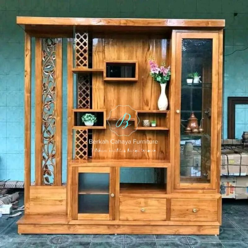 penyekat ruangan meja tv kayu jati