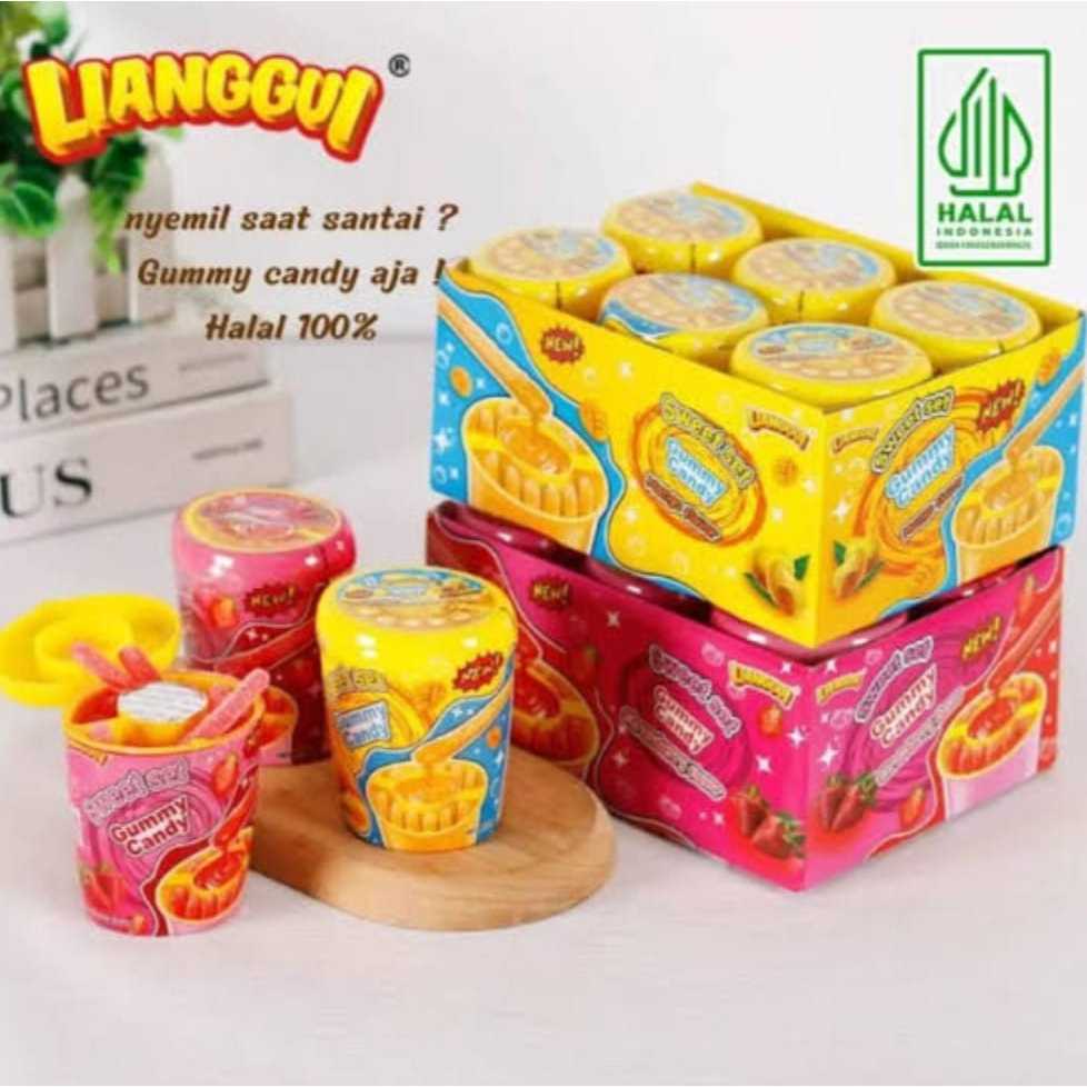 

LIANGGUI STICKY SWEET SET GUMMY Saus Selai Stroberi Mangga 360g Per BOX Isi 6 Pcs @60g