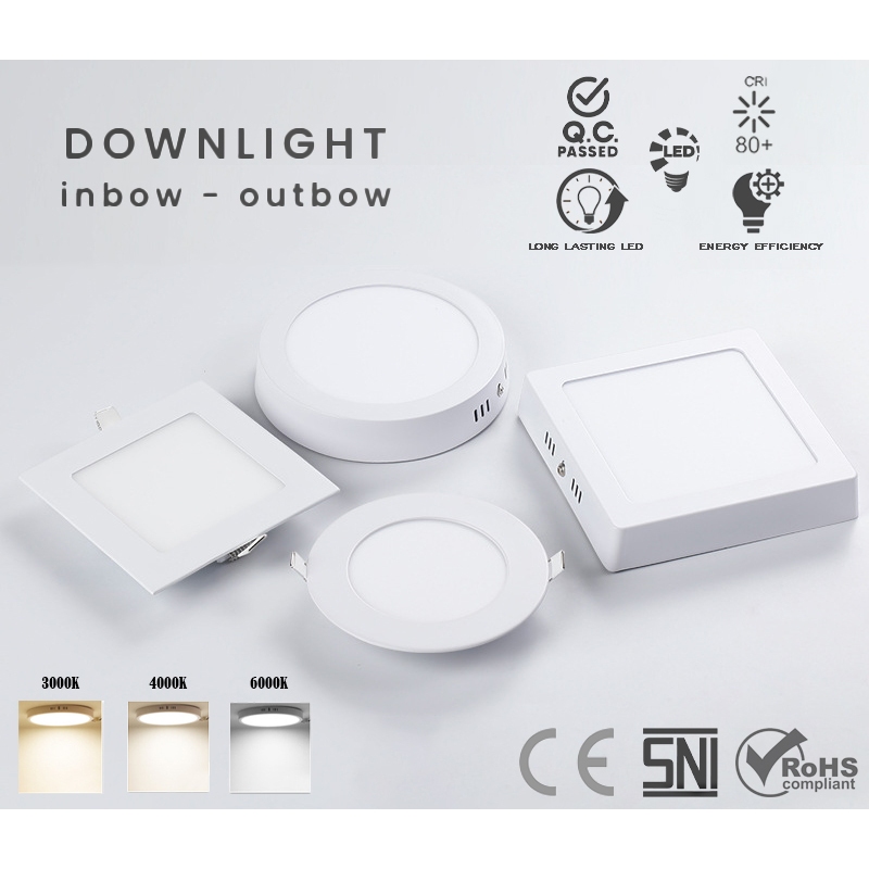 lampu downlight Recessed led panel ceiling 220V tanam inbow / tempel Outbow kotak Square / bulat Rou