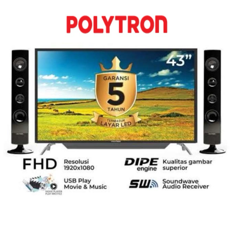 POLYTRON TV Full HD Digital PLD 43TV1556 43 inch Digital TV Plus speaker Tower