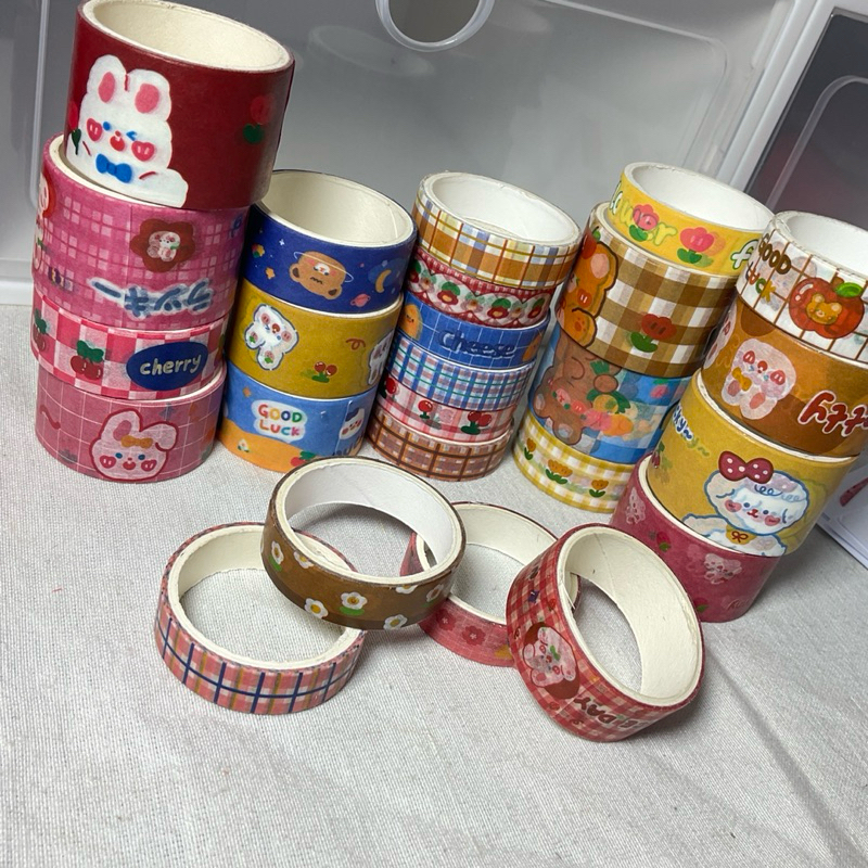 

1 gulung washi tape 1cm, 1.5cm, 2cm, 2.5cm masking tape selotio dekorasi kertas bullet journal jurnal deco bujo diy hobi