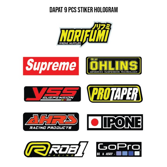 

[Stiker Hologram 9pcs] Stiker Racing Sudah Cutting, Tinggal Pakai, Bahan Vinly Hologram Tahan Air, ukuran 6-10 cm