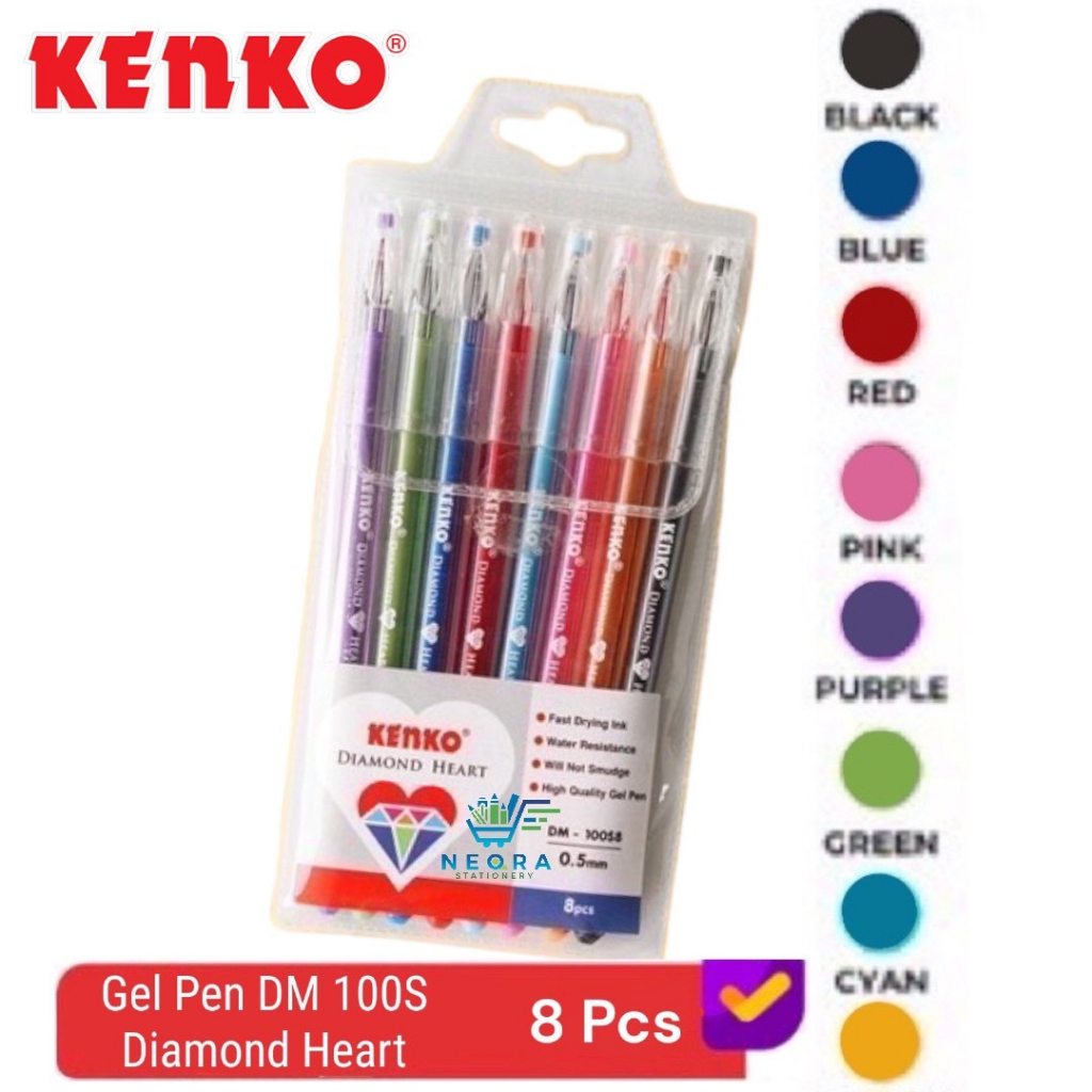 

[1 Set] Pulpen 8 Warna Kenko DM-100S8 Diamond Heart / Gel Pen 0.5mm 8 Warna Kenko DM-100S8 Diamond