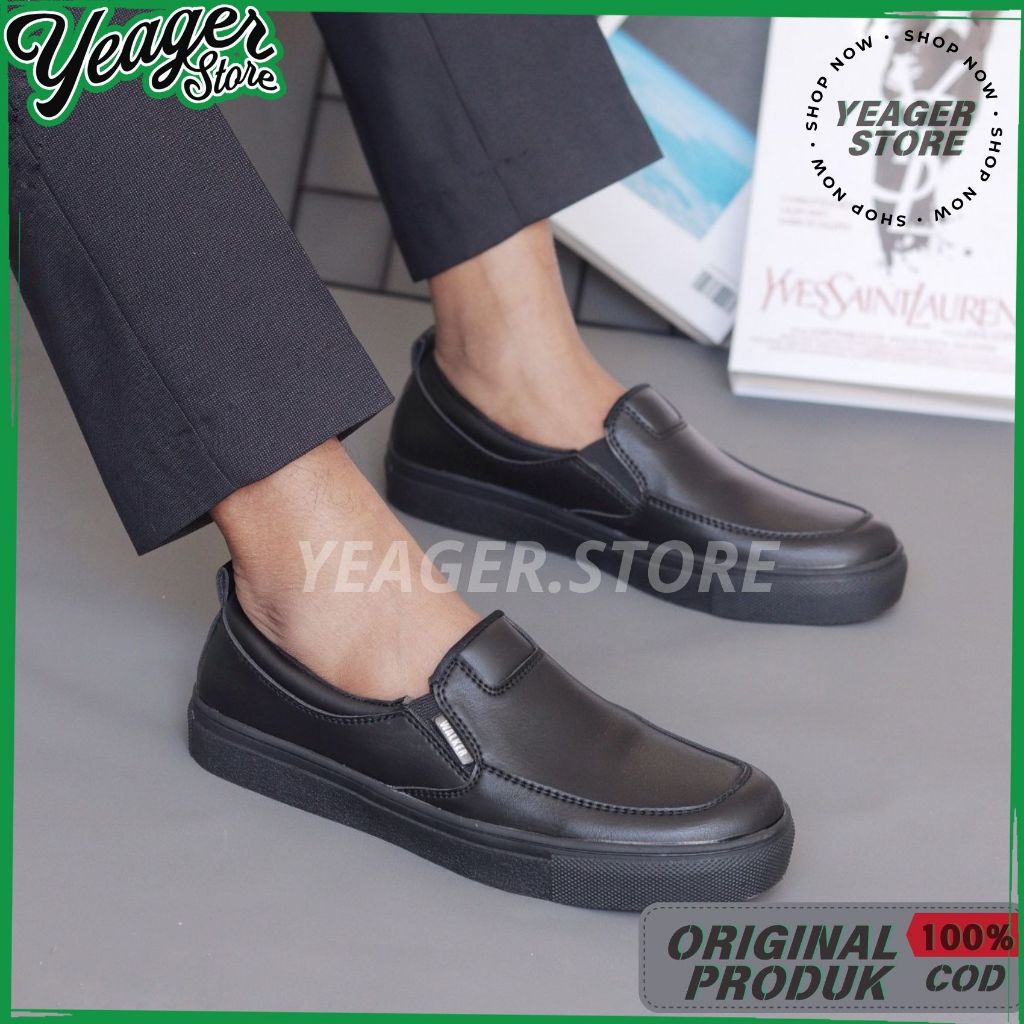 YEAGER - Keanos Black Sepatu Slip On Sneakers Pria Formal Casual